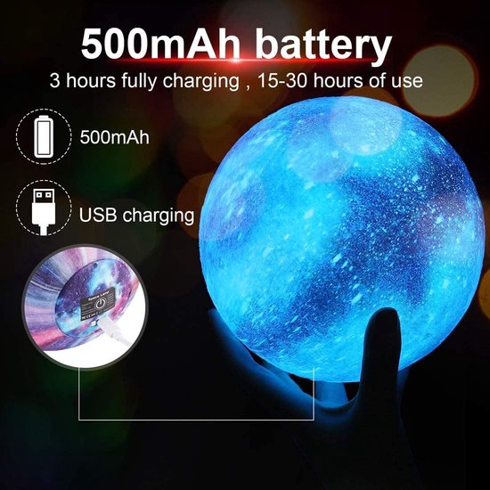 Maanlamp 3D - Nachtmaanlamp - galaxy -RGB Maanlicht - Maanlicht met Afstandbediening van Merkloos — afbeelding 3