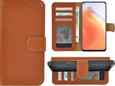 Hoesje Xiaomi Mi 10T 5G - Bookcase - Portemonnee Hoes Echt leer Wallet case Cognac Bruin