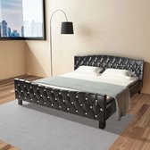 Bed Met Matras Kunstleer Zwart 140X200 Cm