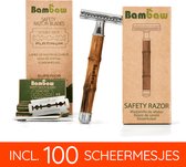 Pack Razor de Safety en Bamboe avec 100 Lames de rasoir | Argent intelligent | Rasoir traditionnel en bois |  Coffret Cadeau Durable Homme et Femme  | Cadeau pour les fêtes  |  100 lames de rasoir | Set cadeau pour femme | Bambaw