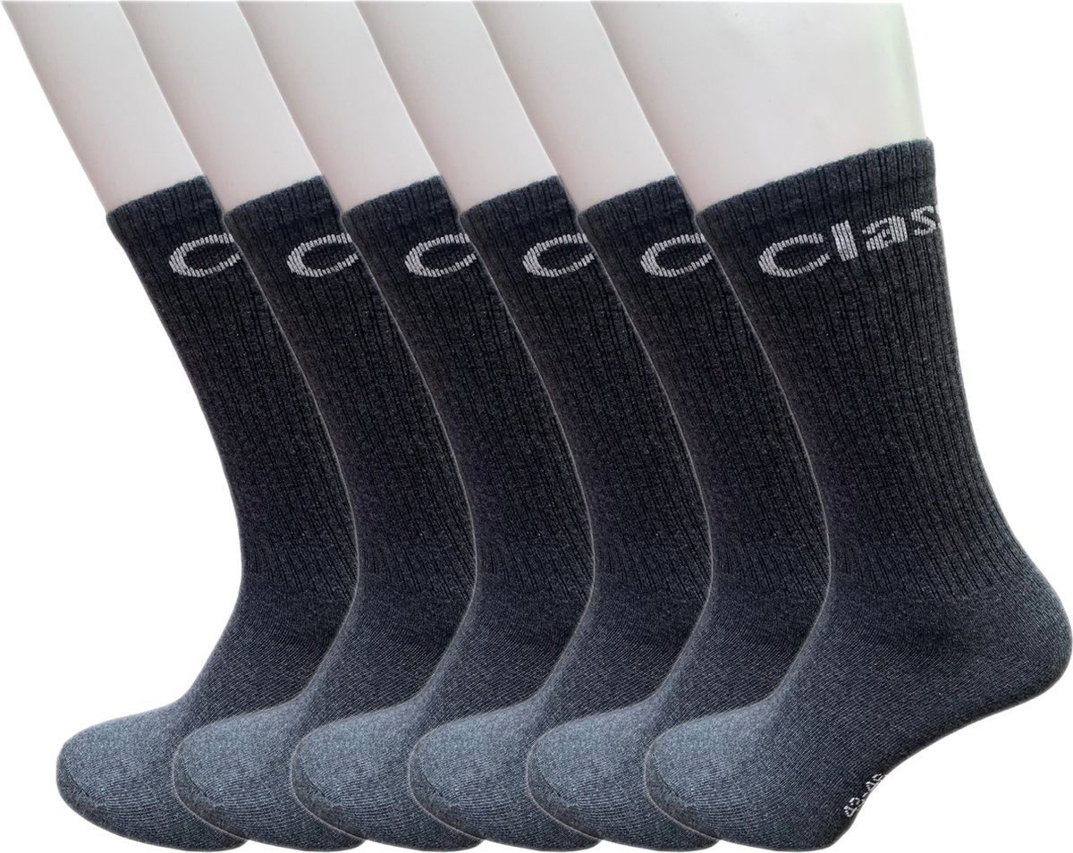 Classinn Crew inn plain geribbelde sokken katoen 12 Paar antraciet melange Maat 43-46 met logo