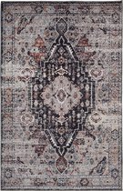 Vintage Laagpolig Vloerkleed "Nousha" - Perzisch Tapijt met Oosterse motieven in de kleur Zwart/Crème/Rood  160x230 cm