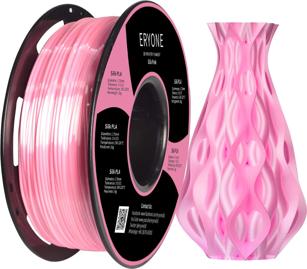 Filament PLA rose soie 1,75 mm 1 kg pour imprimante 3D 1 kg
