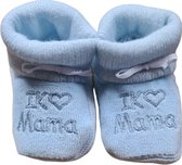 Baby Slofjes - I Love Mama - Blauw - 0-6 maanden - Baby Jongens Sloffen - Kraam Cadeau - Eerste baby schoentjes