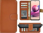 Xiaomi Redmi Note 10s Hoesje - Bookcase - Portemonnee Hoes Echt leer Wallet case Cognac Bruin