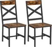 eetkamerstoelen, set van 2, keukenstoelen met metalen frame, ergonomisch, industrieel design, voor eetkamer en keuken, vintage bruin-zwart