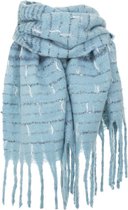 Sjaal herfst/winter extra dik met strepen 200x60cm blauw