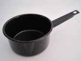 Emaille steelpan met schenktuit - Ø 14 cm - 1 liter - zwart gespikkeld