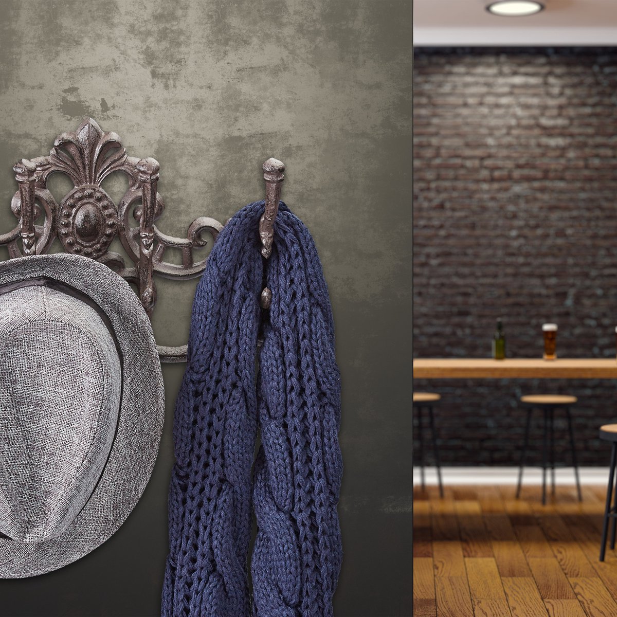 Rustieke Wandhaken - Set van 4 Vintage Haken voor Kleding, Tassen, Handdoeken en Meer - Boerderij Interieur - Sterke Gietijzeren Haken in Wit