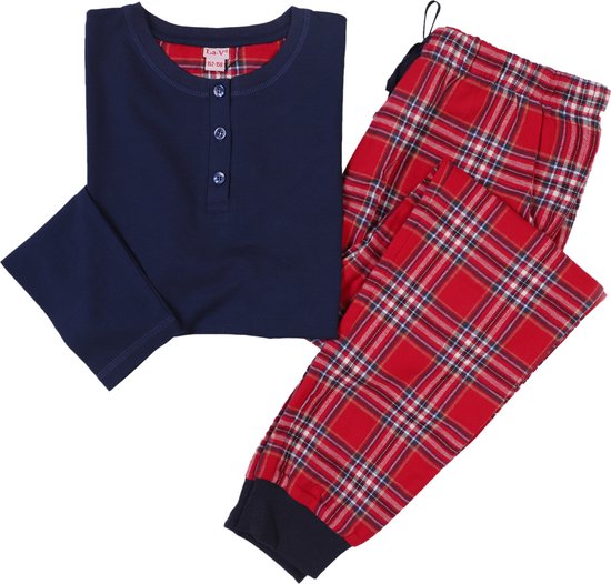 La- V Ensembles de pyjama pour garçon avec pantalon en flanelle à carreaux et chemise à col Henlay bleu foncé/rouge 152-158