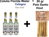 Florida Water - 3 stuks + 50 gram Vardaan Palo Santo Heilig Hout - 3 x 221 ml Murray & Lanman Florida Water & 50 gr Palo Santo Hout - Voor Meditatie / Yogasessie / Rituelen etc