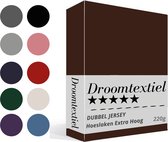 Droomtextiel Dubbel Jersey Hoeslaken Bruin-Taupe Lits-Jumeaux 200x220 cm - 100% Katoen - Hoge Hoek - Heerlijk Zacht - Strijkvrij - Rondom elastiek - Stretch - Dubbel Dikke Kwalitei