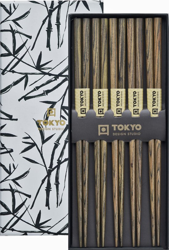 Tokyo Design Studio – Chopsticks Set - Eetstokjes Hout - Inclusief Geschenkdoos – Wit – 5 Paar