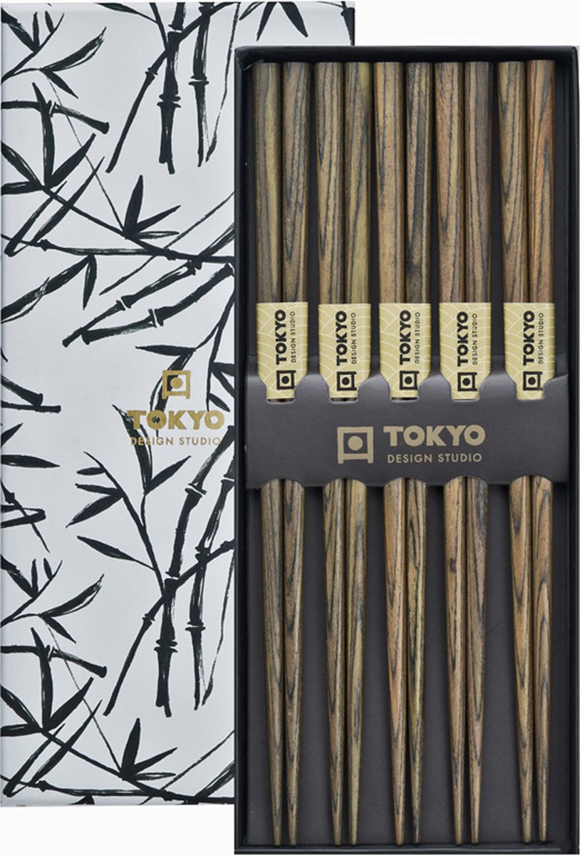Tokyo Design Studio – Chopsticks Set - Eetstokjes Hout - Inclusief Geschenkdoos – Wit – 5 Paar - Tokyo Design Studio
