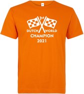 Kids T-shirt oranje 1st Dutch World Champion 2021 | race supporter fan shirt | Formule 1 fan kleding | Max Verstappen / Red Bull racing supporter | wereldkampioen / kampioen | raci