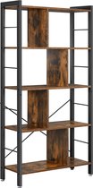 VASAGLE boekenkast, plank met 4 niveaus, vrijstaande plank, boekenkast, kantoorplank, industrieel ontwerp, voor woonkamer, kantoor, studeerkamer, groot, metalen frame, vintage brui
