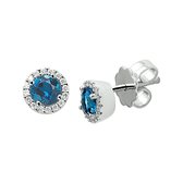 Oorknoppen London Blue Topaas En Diamant 0.10ct (2x0.05ct) G Vsi