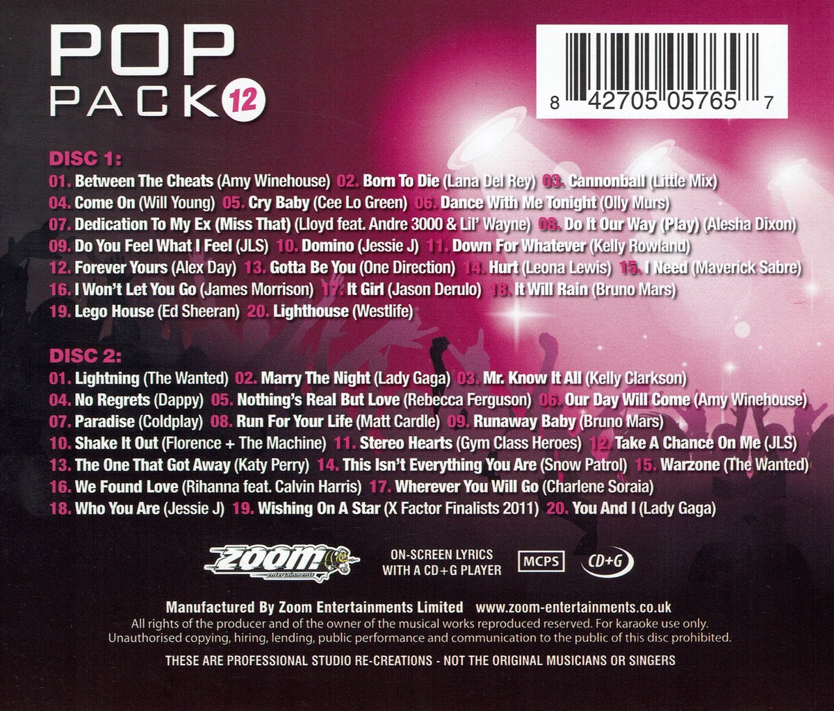 Zoom Karaoke Pop Pack 12, Zoom Karaoke Muziek
