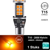 T15 W16W (1 stuks) LED Lampen AMBER - ORANJE - GEEL | 2300K | 360 Graden | Canbus Geschikt | Led Signal Light | 12V | 1x | Stadslicht | Kentekenplaat Verlichting | 3030 24x | Autol