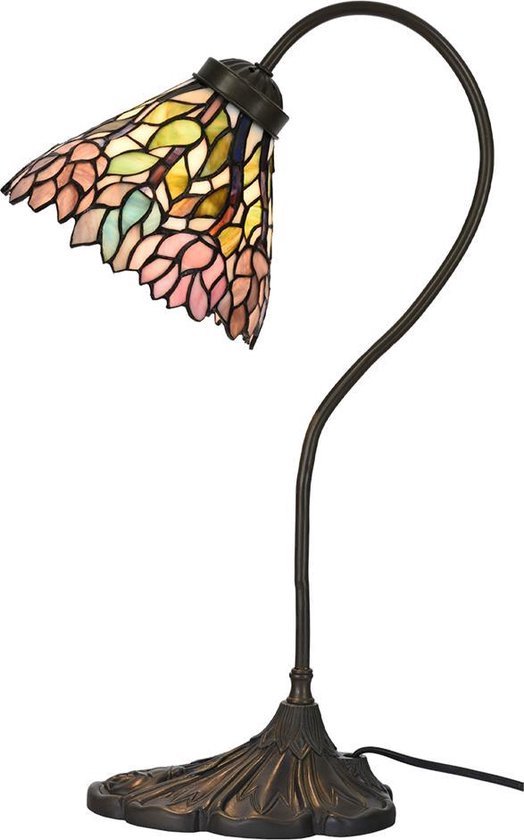 Tiffany Tafellamp Ø 20*51 cm E14/max 1*40W Roze, Beige Metaal, Glas Tiffany Bureaulamp Tiffany Lampen