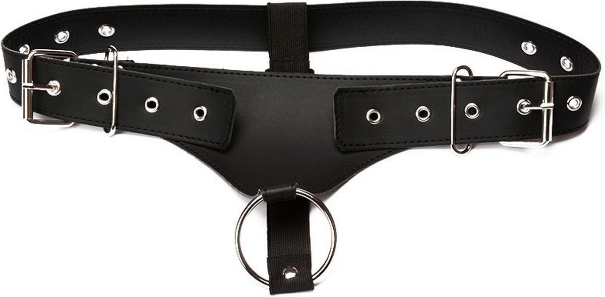 Leren herenslip met cockring - zwart