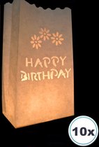 10 x Candle bag Happy Birthday, windlicht, papieren kaars houder, lichtzak, candlebag, candlebags,  lampion, sfeerlicht, bedrukt, logo, foto. No83