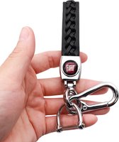 Auto Sleutelhanger met Zwarte Lederen Strap - Fiat stijl -  Past bij oa. Fiat 500 / 500C / 500E / Tipo / Panda / Abarth / Punto / Stilo - Keychain Sleutel Hanger Cadeau - Auto Acce