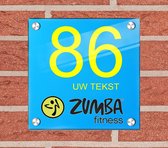 Huisnummer naambord plexiglas 15x15x0,5cm Zumba Fitness design - met naam bedrukken Huisnummerbordjes, Naambordje voordeur, naamplaatje voordeur, huisnummer bord, huisnummer borden