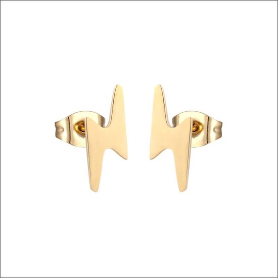 Aramat jewels ® - Zweerknopjes oorbellen bliksem flits goudkleurig chirurgisch staal 10x4mm