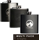 MowMow heupfles voordeelpack | 3 stuks | zwart/zwart PU/zilver