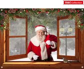 D&C Collection - tuinposter - 130x95 cm - doorkijk - bruin openslaand venster met winters bos en kerstman -