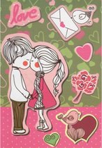 Love! Een vrolijke wenskaart voor diverse gelegenheden, denk hierbij aan een huwelijk of bijvoorbeeld Valentijn. Een dubbele wenskaart inclusief envelop en in folie verpakt.