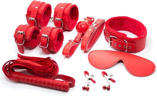 Coffret et Pack SM Erotique Kit de bondage BDSM 7 en 1 Rouge