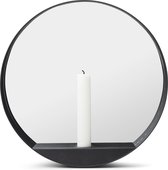GEJST GLIM Round - Mat zwart metalen spiegel met kaarsenhouder - Ø28 x D6,5cm
