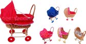 BestCare® Rieten poppenwagen| Met rood gestippeld beddengoed | Rieten speelgoed | 44x26x59cm | Verjaardagen, Feestdagen, Vadertje Kerstmis | Decoratie| EU product