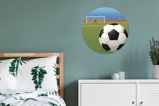 Illustration d'un ballon de football sur le terrain dans le stade Sticker mural cercle mural 80x80 cm / cercle papier peint / cercle mural / cercle vivant - autocollant & coupe ronde