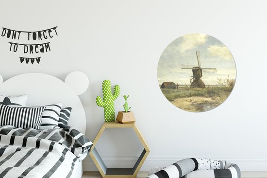 Wall Circle - Indoor Wall Circle - 'Journée ensoleillée' : un moulin à vent sur un cours d'eau - Peinture de Paul Joseph Constantin Gabriel - ⌀ 60 cm - Décoration murale - Peintures Ronds