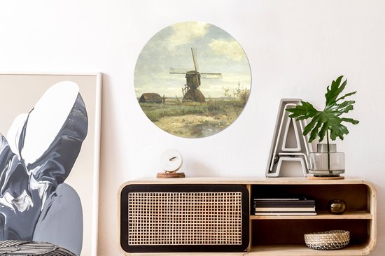 Wall Circle - Indoor Wall Circle - 'Journée ensoleillée' : un moulin à vent sur un cours d'eau - Peinture de Paul Joseph Constantin Gabriel - ⌀ 60 cm - Décoration murale - Peintures Ronds