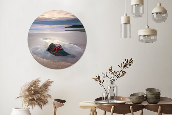 Papier peint cercle - Étoile de mer - Plage - Soleil - 100x100 cm - Cercle mural - Autocollant - Papier peint autocollant XXL