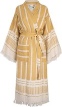 ZusenZomer Hamam Badjas Ochtendjas Kimono Dames AZA - Licht en zacht katoen - lang model - geel en off-white