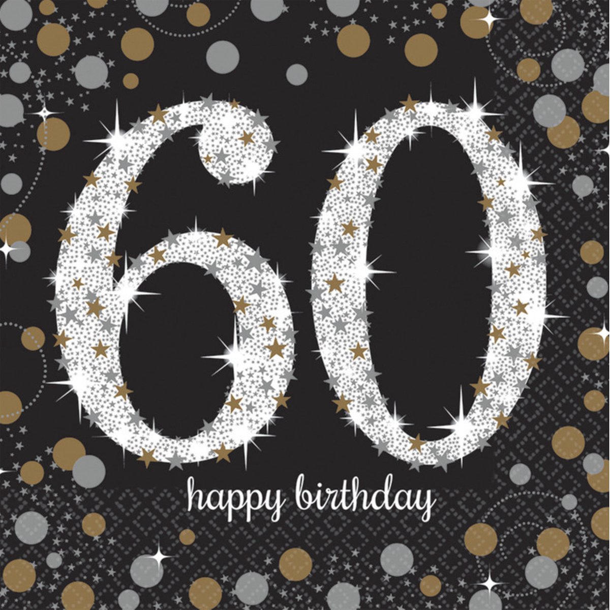 Amscan Servetten 60 jaar - 32x stuks - zwart - 33 x 33 cm - confetti - luxe - verjaardag