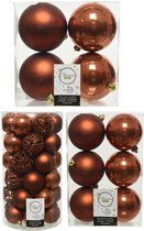 Kerstversiering kunststof kerstballen terra bruin 6-8-10 cm pakket van 57x stuks - Kerstboomversiering