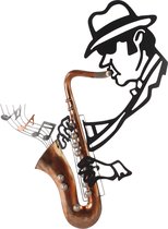 Metalen wandbord muzikant speelt saxofoon 100cm hoog
