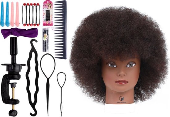 Tête de coiffeur Desire of Goods® Afro Practice Head - Cheveux Châtain  Foncé - 100%