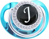 Letter fopspeen - Letter J - 0 - 6 Maanden - Silica gel - Blauw - Luxe fopspenen met diamanten - Jongens - Gepersonaliseerd fopspeen