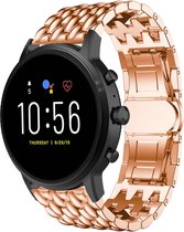 Stalen Smartwatch bandje - Geschikt voor  Fossil Gen 5 stalen draak band - rosé goud - Strap-it Horlogeband / Polsband / Armband