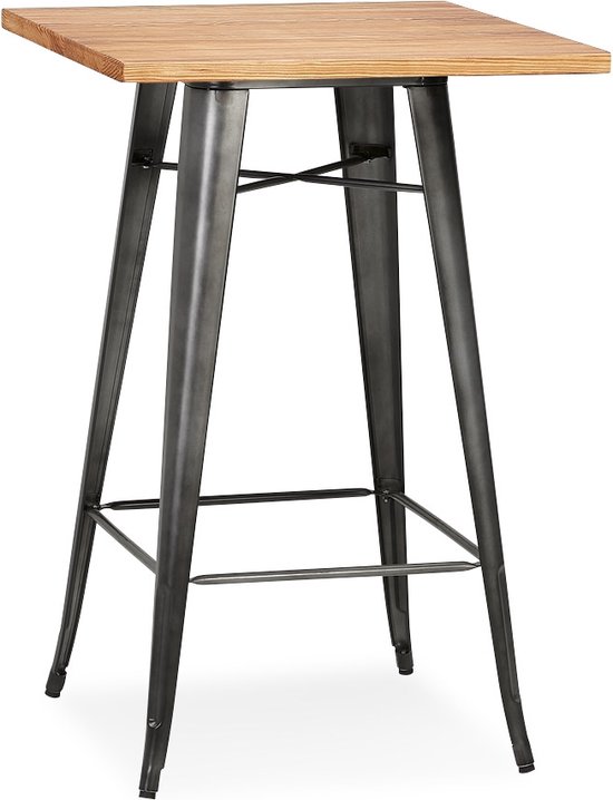 Alterego Industriële hoge tafel 'GRAMY' van donker hout met grijze metalen poten - 70x70 cm