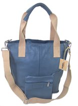 Italiaans leren shopper met canvas accenten Blauw