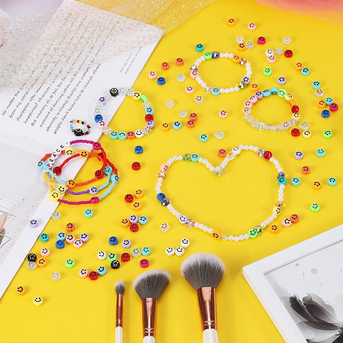 Behave Smiley Kralen Set 375 Stuks - 15 Kleuren - Kralen Doos - DIY Sieraden Maken - Knutselen Meisjes - Incl. Rijgdraad — afbeelding 10