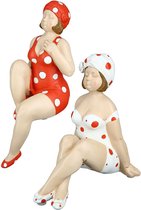 2 dames in badpak rood/wit Dikke dames